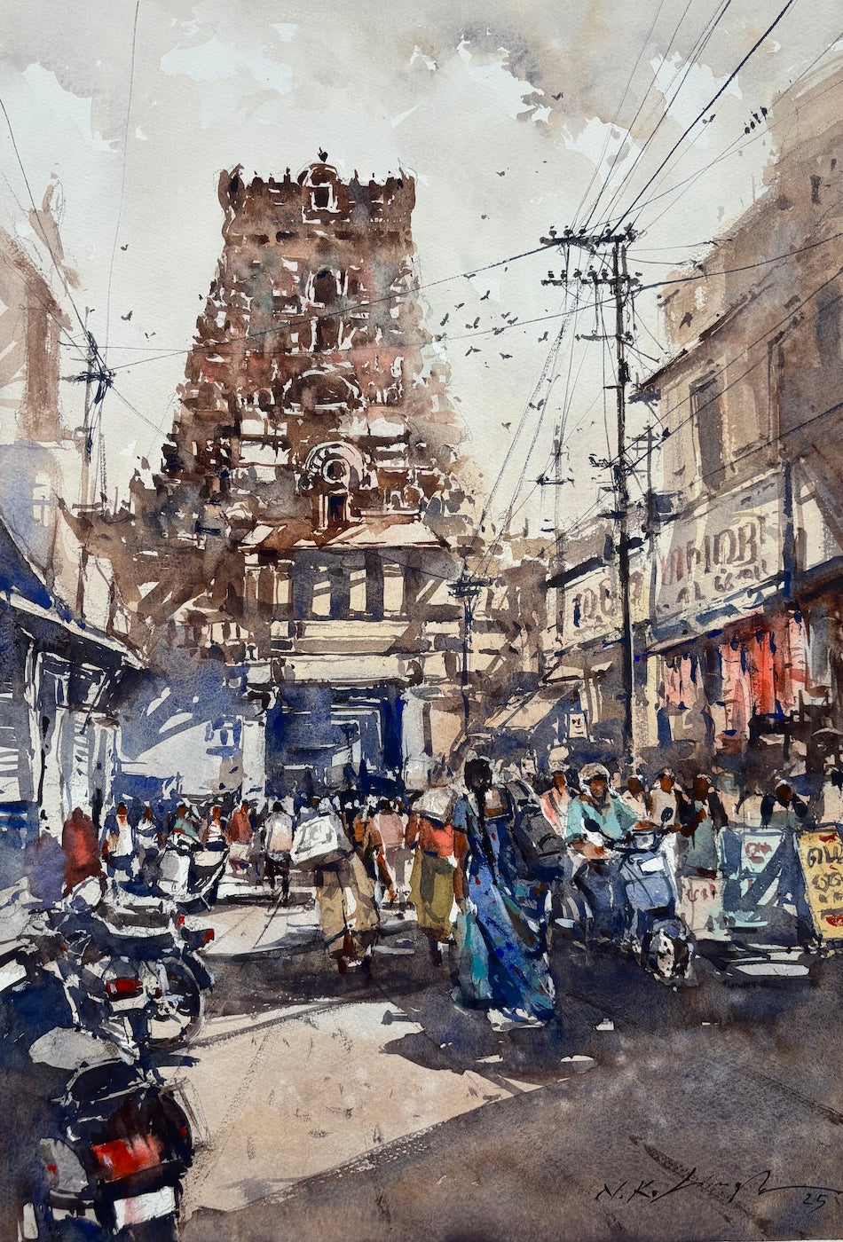 wall art painting of indian temple