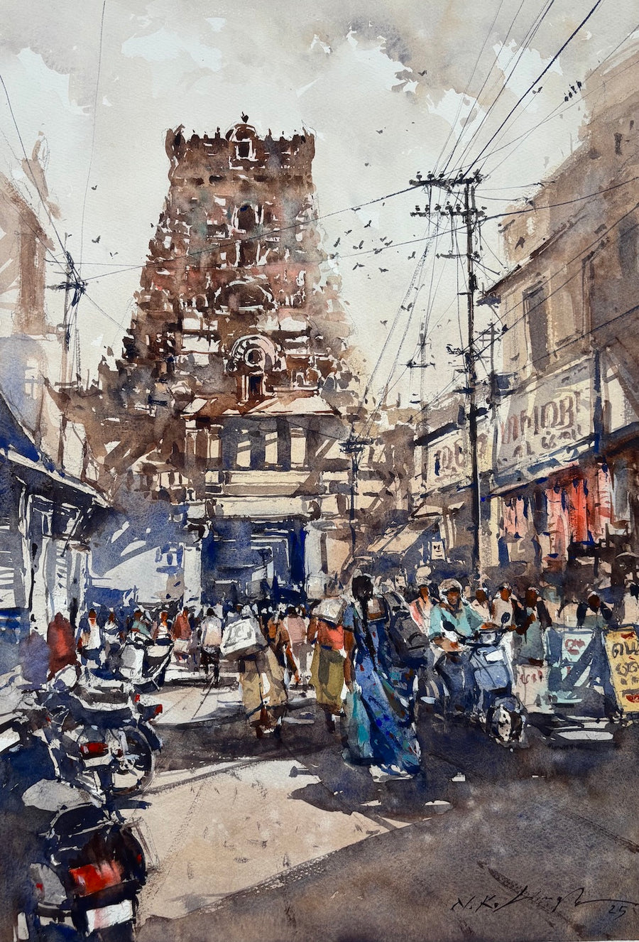 wall art painting of indian temple