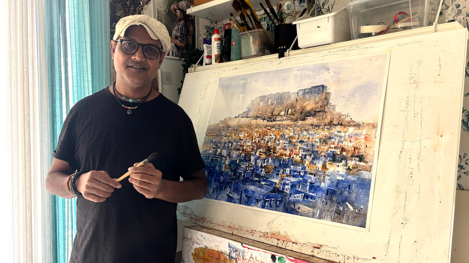 top watercolor artist nitin singh with his artwork