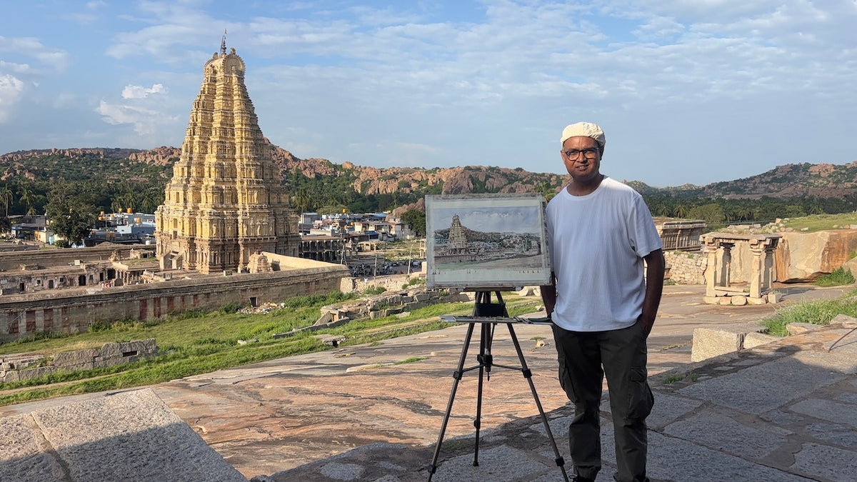 Panoramic Temple View, Hampi – Plein Air Watercolor Art Print
