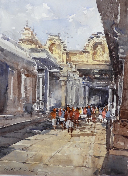 Inside the Virupaksha Temple, Hampi - Watercolor Prints for Sale