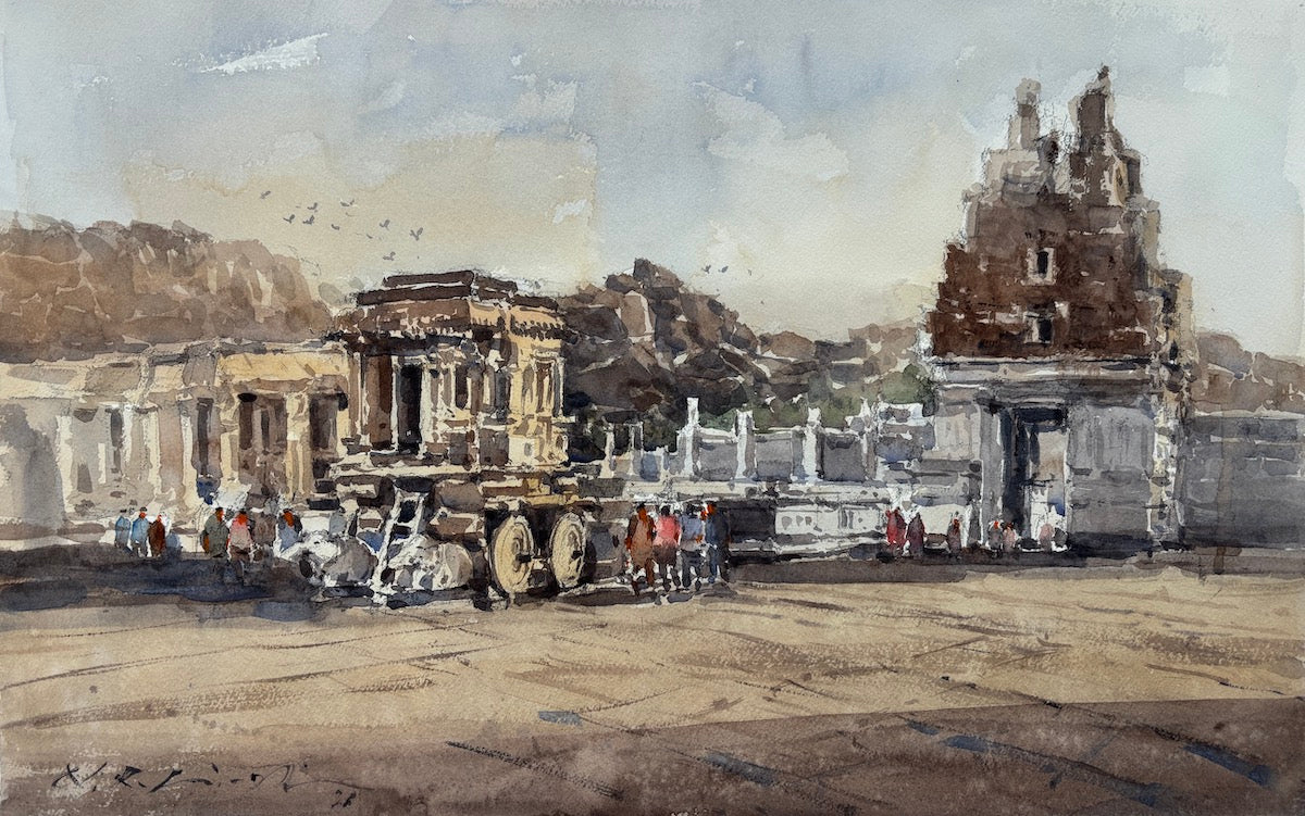 Hampi Chariot - A Plein Air Watercolor Painting (Fine Art Print)
