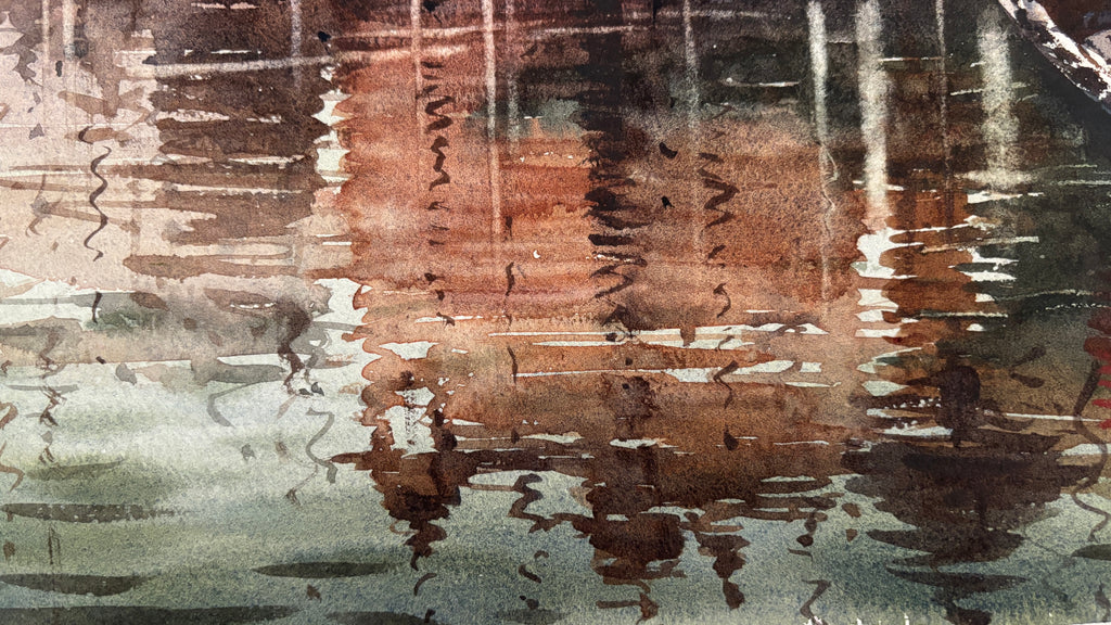 Abstract art with brown, green, and gray colors