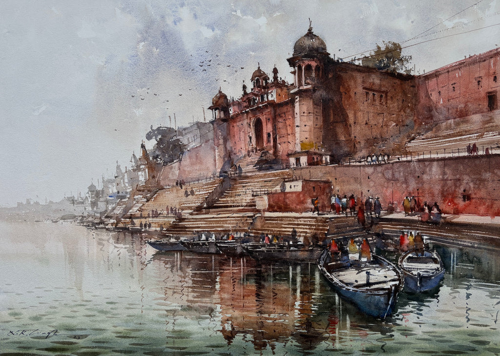 an original painting of varanasi ghat for home decor wall art