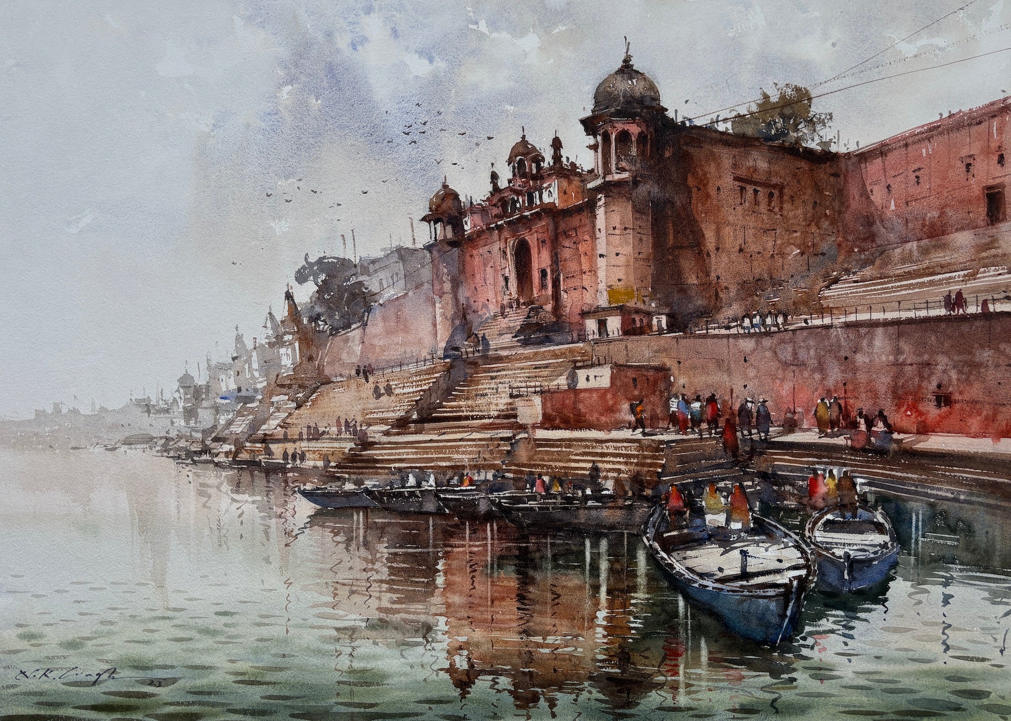 an original painting of varanasi ghat for home decor wall art