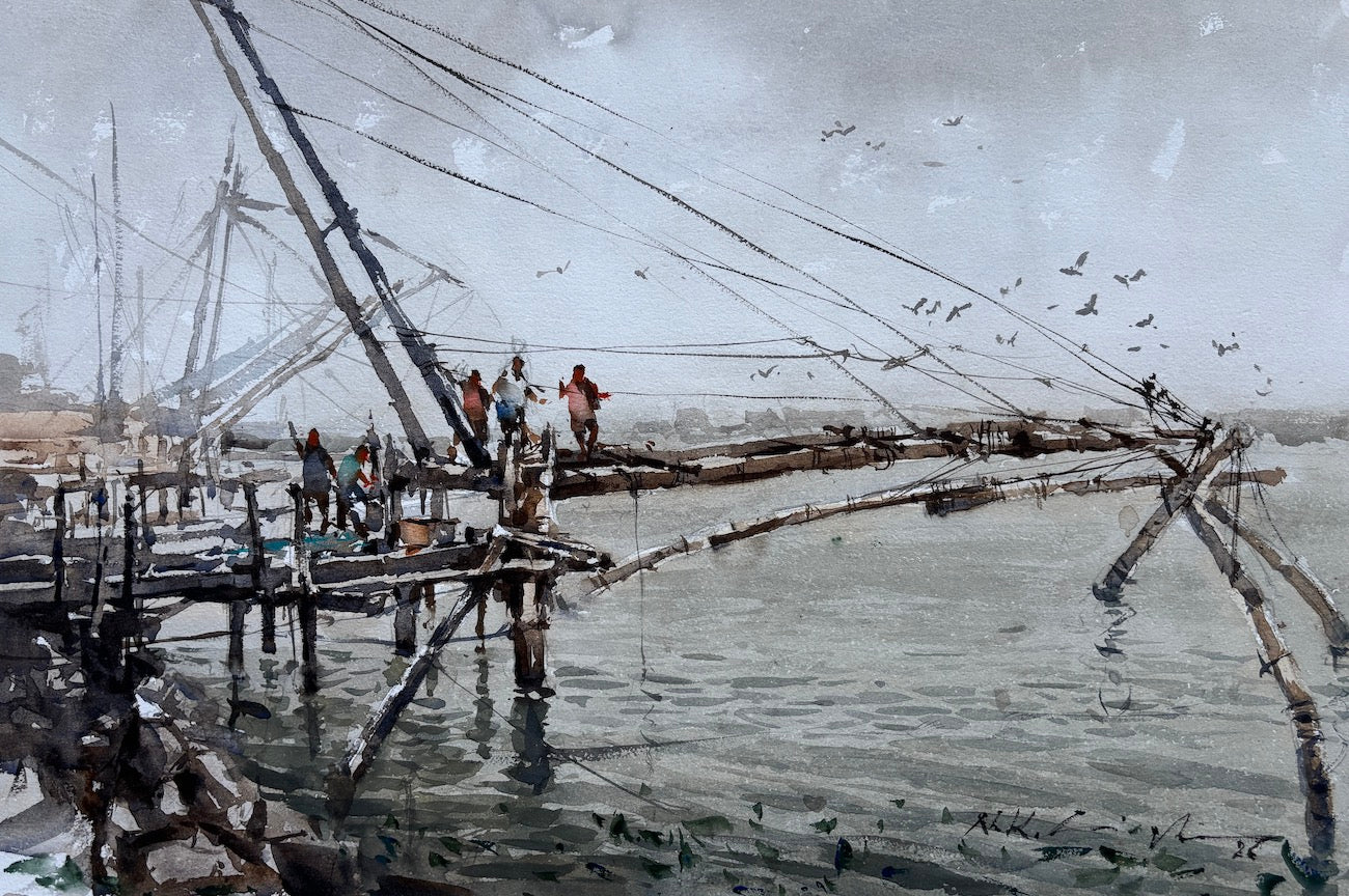 Fishing Nets of Fort Kochi - Original Watercolor Art
