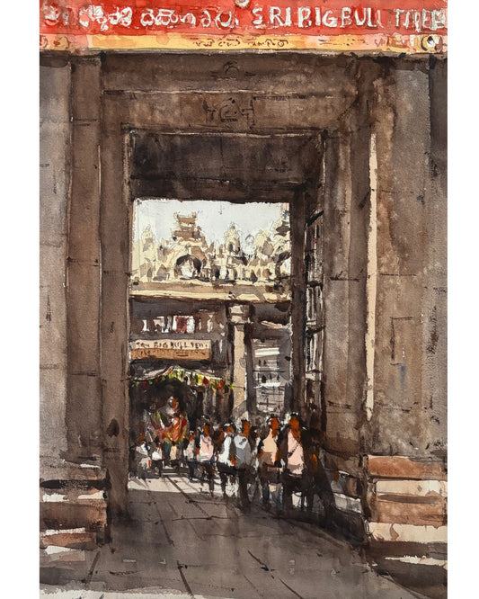 A Morning at Nandi Temple | Original Plein Air Watercolor Art