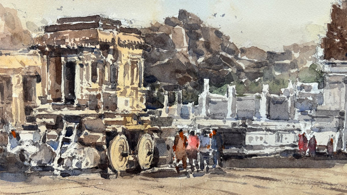 Hampi Chariot - A Plein Air Watercolor Painting (Fine Art Print)