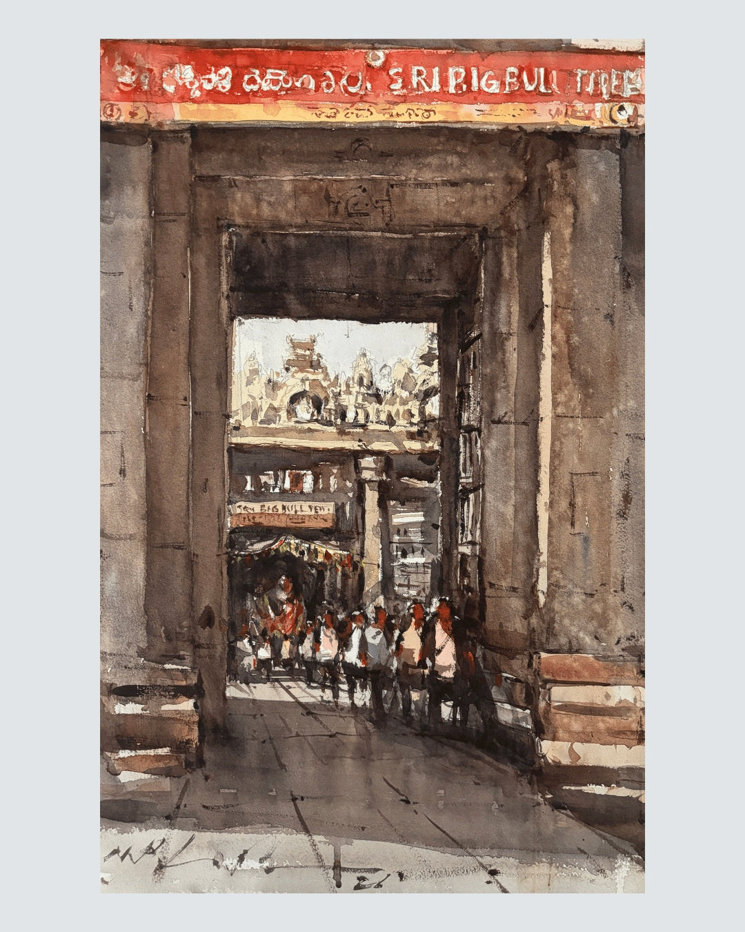 A Morning at Nandi Temple | Original Plein Air Watercolor Art