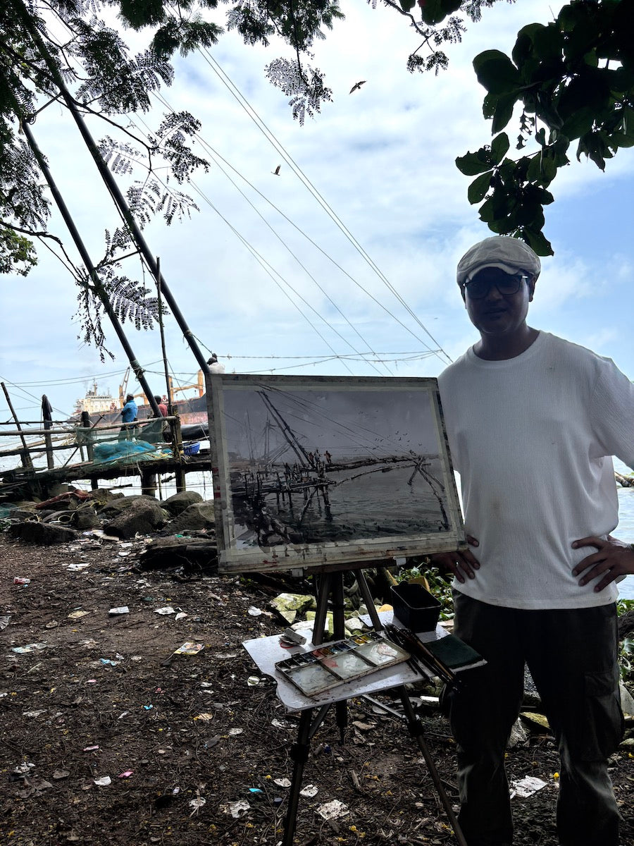 Fishing Nets of Fort Kochi - Original Watercolor Art