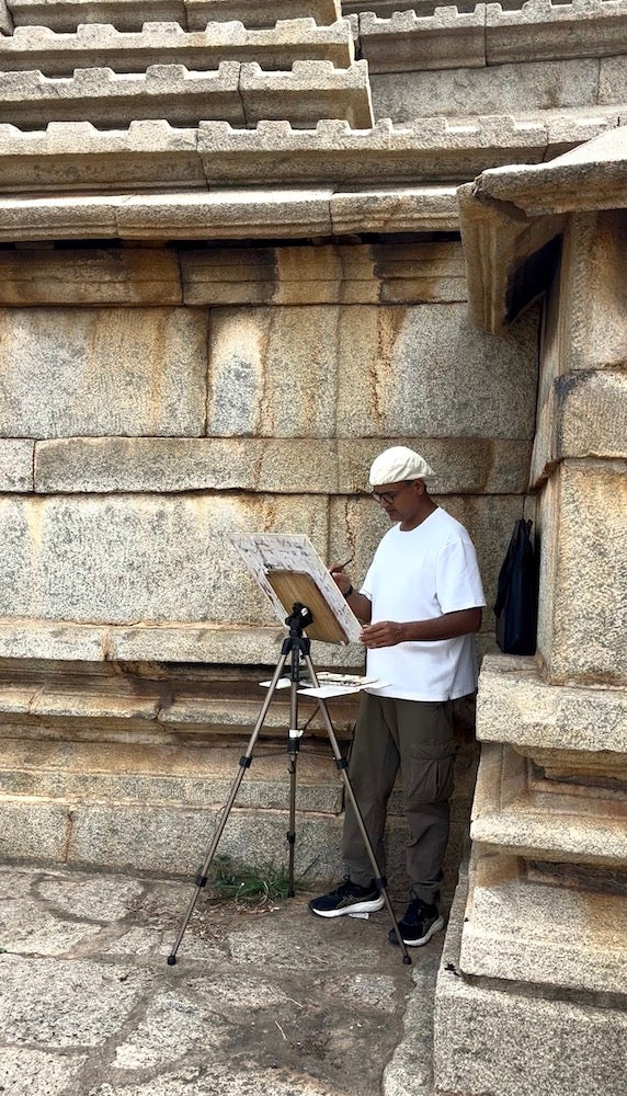 Panoramic Temple View, Hampi – Plein Air Watercolor Art Print